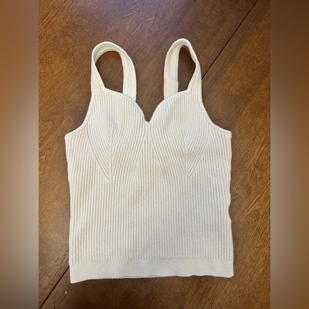 Abercrombie & Fitch Cream Ribbed Tank Top Crop Top